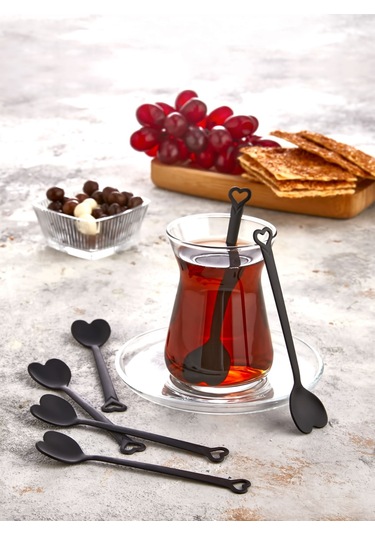 Özel Tasarım 6' Lı Siyah Lüks Çay Kaşığı Seti Takımı Siyah