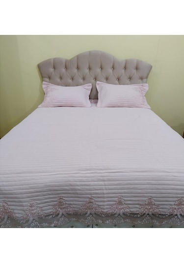 Yatak Örtüsü Zmrt Çift Kişilik Dantelli Çık Pembe Pamuk Pembe