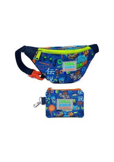 Coral High Erkek Çocuk Saks Grafiti Desenli Bel Çantası Ve Bozuk Para Cüzdanı Set Çok Renkli