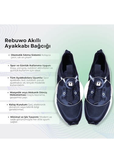 Rebuwo Siyah Akıllı Ayakkabı Bağcığı Otomatik Sıkma Sistemi İle Spor Ve Günlük Kullanım Siyah