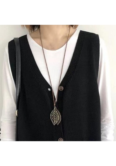 Yeşil Kadın Örgü Yelek V Yaka Kolsuz Tek Sıralı Sıcak Yelek Düz Renk Bol Kesim Yeşil