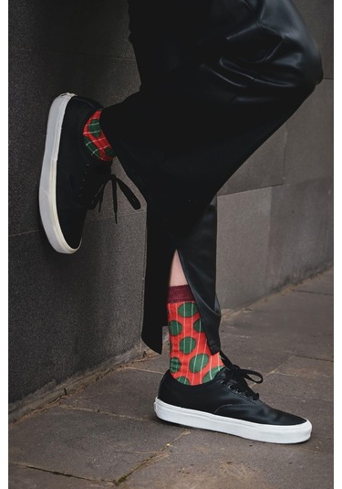 Kadın Mercan-yeşil Puantiyeli Soket Çorap Turuncu