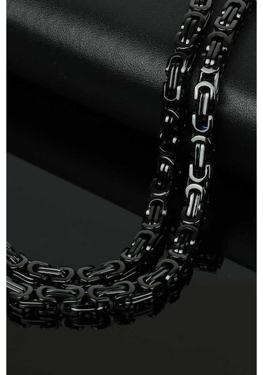 Siyah Kral Erkek Çelik Zincir Kolye 5 Mm 55 Cm Ck11 Siyah