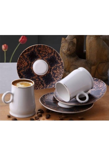 Gönül G3395 Yaldızlı 12 Parça 6 Kişilik Kahve Fincan Takımı Beyaz