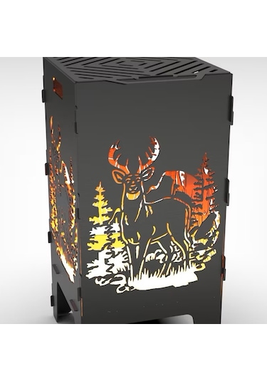 Portatif Ateş Çukuru Ve Mangal Herbir Tarafı Geyik Desenli Izgara