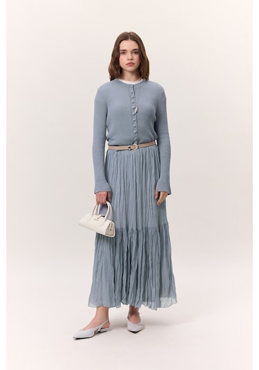 Crush Piliseli Uzun Etek Mavi Mavi