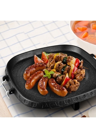 Ulzyvf Yapışmaz Tava, Taş Siyah Sıcak Plaka, Kore Kare Barbekü Izgara Yüzeyi. Siyah