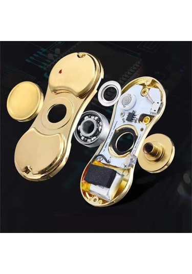 Stres Çarklı Işıklı Usb Şarjlı Tesla Çakmak Altın Sarısı Metal