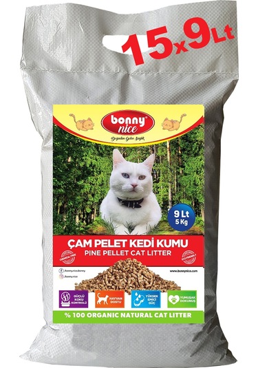 Bonny Nice Doğal Pellet Çam Peleti Kalın Kedi Kumu 15 x 9 L