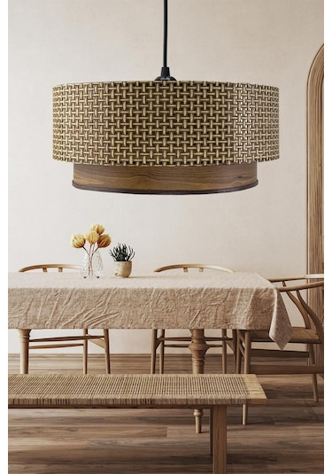 Hasır Kahve Ahşap Desenli Avize Kahverengi