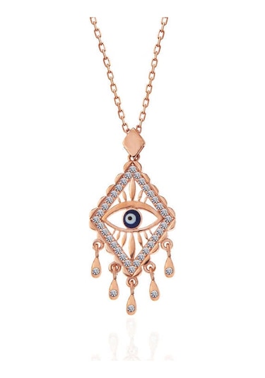 925 Ayar Gümüş Rose Nazarlı Göz Kolye