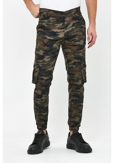 Slim Fit Körüklü Cep Paça Lastikli Esnek Kumaş Erkek Kargo Pantolon haki