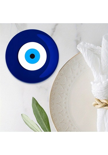 Liangmei 7 Cm Yemek Masası Bardak Altlığı Şeytan Gözü Araba Beyaz - Mavi