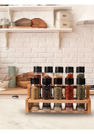 Chef Taste Spice X 10 Lu Baharatlık Takımı Ahşab Standlı 10 Lu Me Ahşap - Beyaz