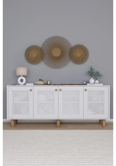 Bohem Serisi Natura Pvc Hasır Desen Mat Beyaz Konsol Beyaz