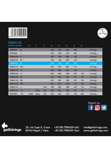 Galli Rsb45105 Model 045-105 Numara Nikel Bas Gitar Tel Seti