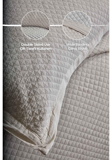 Evlen Home %100 Pamuk Çift Kişilik Özel Taş Yıkama Yatak Örtüsü Lüks Yumuşak Dayanıklı Modern Vitali Bej
