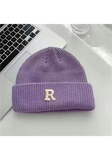 Retro Tarz Erkek Ve Kadın Kışlık Örme Yün Bere, Gri Niş Desenli Şapka, Sonbahar Ve Kış Modası İçin Sıcak Tutan Gündelik Kullanıma Uygun Şık Bere Şapka Mor