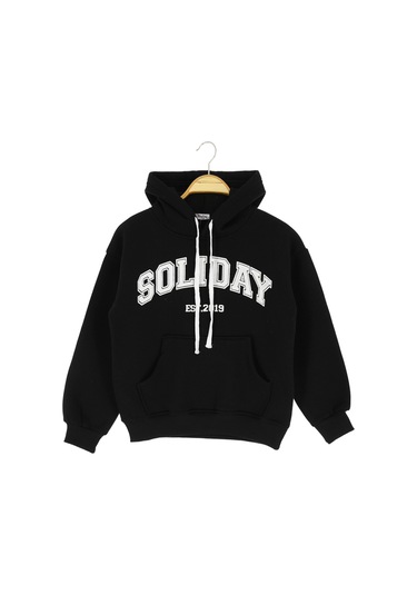 Kız Çocuk Sweatshirt Kapüşonlu Polarlı Siyah