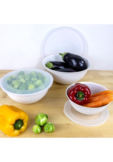 Ceronni Lunar Kapaklı Kase 3lü Set 3lt 2lt 1lt Beyaz Beyaz