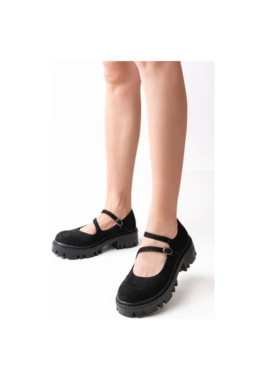 Siyah Süet Günlük Yüksek Tabanlı Loafer Ayakkabı Siyah