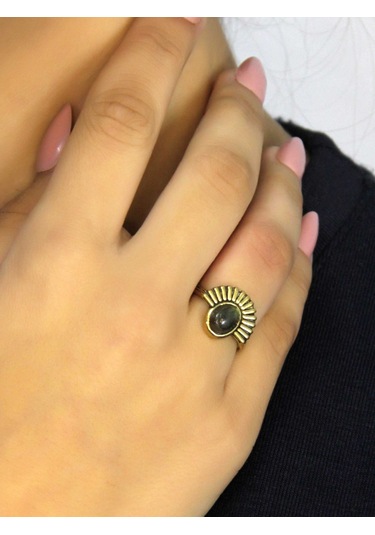 Doğal Taş Labradorit Doğal Taşlı Antik Model Kadın Ayarlanabillir Yüzük Euy82lbt Gri