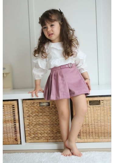 Süet Şort Etek Bluz Kız Çocuk Alt Üst Tarz Takım 001