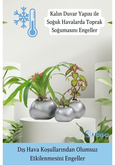 Saksı Çiçek Kaktüs Saksısı Lüx 14 Cm Elips Desen Saksı Çiçeklik - Gümüş Eskitme