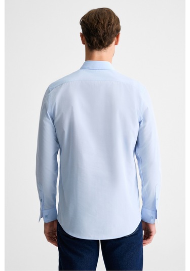Rısto Erkek Düğmeli Yıkama Sonrası Ütü Ihtiyacını En Aza Indiren Kumaş Manşetli Mavi Gömlek