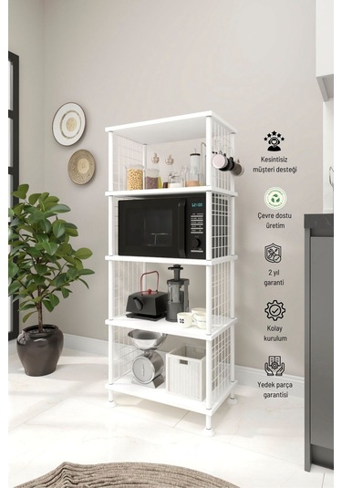 Beyaz B.d Mutfak Rafı, Mutfak Düzenleyici, 5 Raflı Mutfak Organizeri, Mutfak Dolabı, Mutfak Standı Beyaz