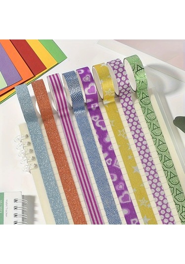 Honeybeeshop 50 Adet Çok Renkli Altın Tozlu Simli Bant Dıy El Yapımı Süsleme Etiketleri