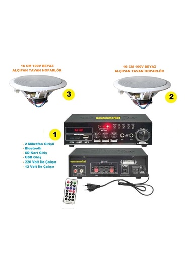 Tavan Hoparlör Seti 1 Adet Anfi+2 Adet 1oov 16 Cm Tavan Hoparlör