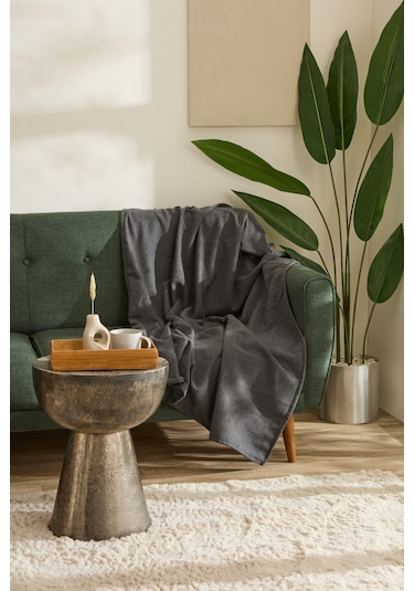Karaca Home Flanel Throw Tv Battaniyesi Koyu Gri