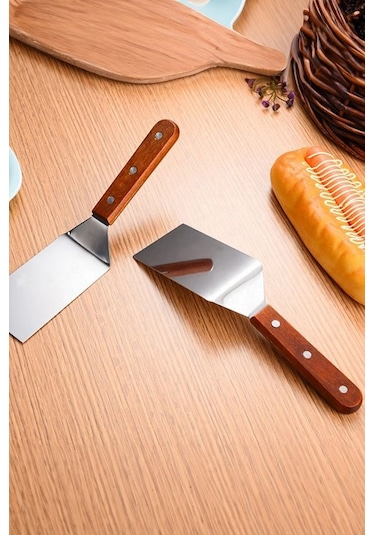 Qerhome Ahşap Saplı Paslanmaz Çelik Spatula Pasta Tatlı Baklavacı Spatulası Metal