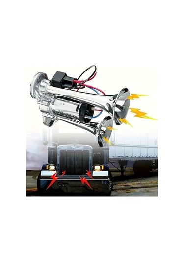 Pazly 12v Çift Borulu Kornası - Gümüş Renk - Tüm Araçlar İçin
