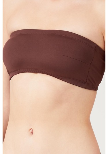 Straplez Crop Top Büstiyer Koyu Kahverengi Koyu Kahve
