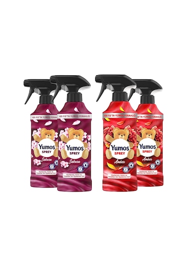 Yumoş Sprey Yıkanması Zor Eşyalar İçin Giysi Spreyi Sakura + Amber 4 x 450 ML