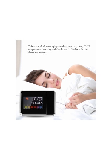 Reedark Siyah Dijital Projeksiyon Alarm Saati - Hava Durumu İstasyonu, Renkli Ekran, Sicaklık Nem Gösterimi, Usb/pil Beslemeli