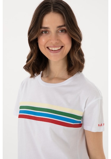 U.S. Polo Assn. Kadın Beyaz Bisiklet Yaka Tişört 50308639-VR013