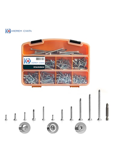 Kerem 322 Parça 13 Çeşit Matkap Uçlu Vida Seti 20 CM