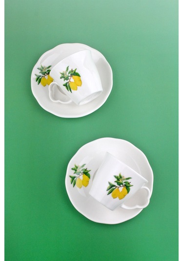 Lemon İki Kişilik Porselen Kahve Fincan Takımı Beyaz