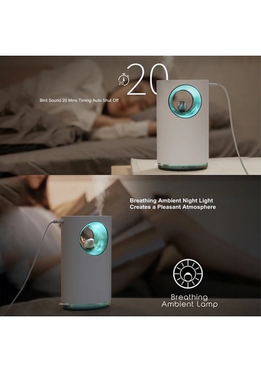 Yunboo Yeşil Ev Ofis Uçucu 400ml Usb Nemlendirici - Aromaterapi Fonsu, Orman Kuş Sesleri, Romantik Gece Lambası İle Uyku Kalitesini Artırır