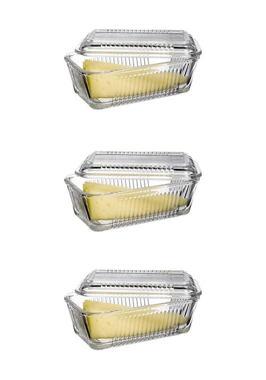 Paşabahçe 97711 3 lü Cam Tereyağlık Kapaklı Kahvaltılık Şeffaf