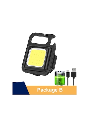 Mini El Feneri Şarj Edilebilir Parlama Cob Anahtarlık Işık Usb Şarj Acil Durum Lambaları Led Çalışma Işığı Taşınabilir Açık Kamp Işık Siyah