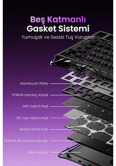 Gravastar Mercury V75 Lite He Hall Effect Manyetik Switch Gaming Klavye, Hot-swappable, Rapid Trigge