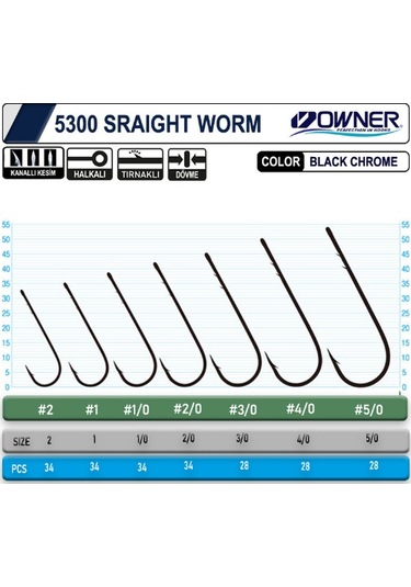 Owner 5300 Straight Shank Black Chrome İğne - 1 3/0