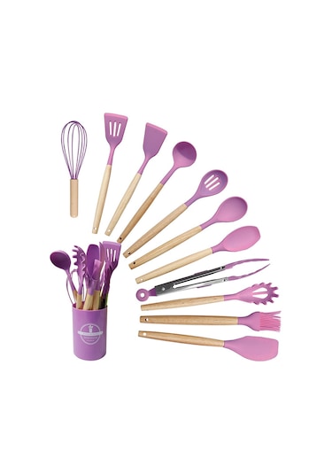 Skycity Ev Mutfak İçin 12 Parça Yemek Dereceli Silikon Kova, Kaşık Ve Spatula Seti - Yüksek Sıcaklığa Dayanıklı, Teflon Tencere Uyumlu, Sağlıklı Malzeme Mor, 700g Diğer