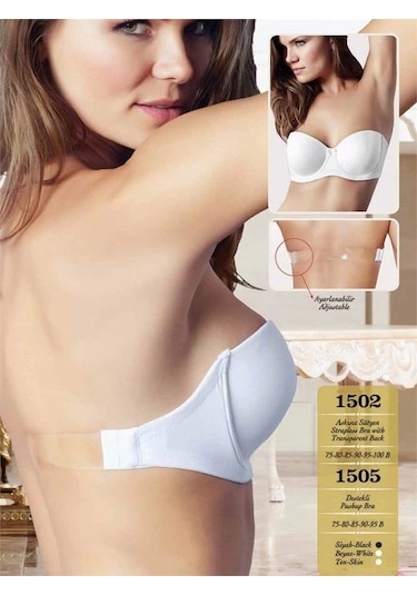 Fevien 1505 Straplez Sırt Şeffaf Sütyen Beyaz