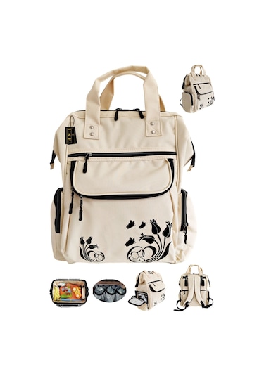 Bebek Bakım Çantası Organizatör Fonksiyonel Lüx Anne Bebek Bakım Sırt Çantası Lale Krem