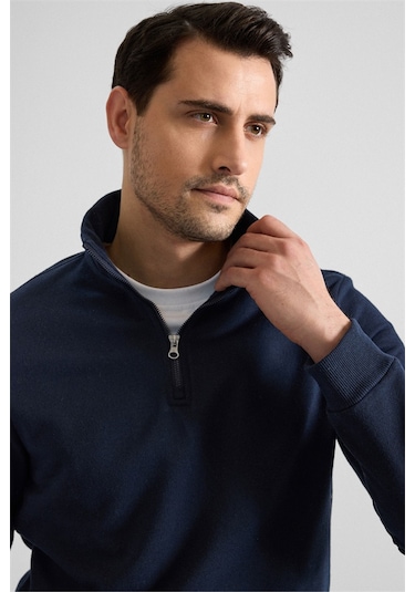 Süvari Lacivert Regular Düz Yarım Balıkçı Yaka Sweatshirt Ssw2013700001-m09 Lacivert
